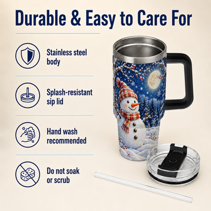 #pl[40oz|Black] Moon Snowman Tumbler 40oz, Winter Tumbler, Stainless Steel Travel Cup