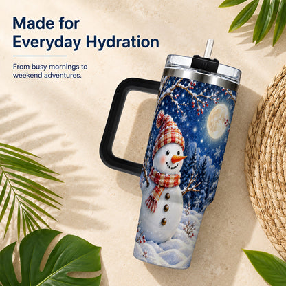 #pl[40oz|Black] Moon Snowman Tumbler 40oz, Winter Tumbler, Stainless Steel Travel Cup