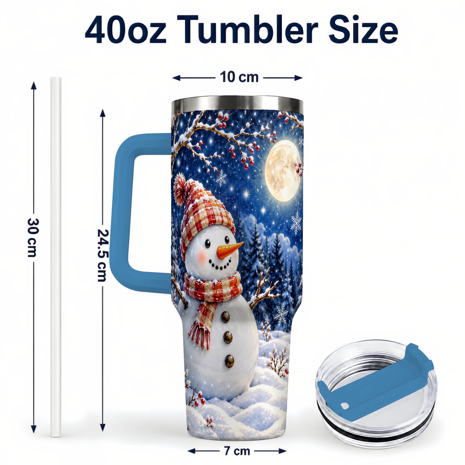 #pl[40oz|Blue] Moon Snowman Tumbler 40oz, Winter Tumbler, Stainless Steel Travel Cup