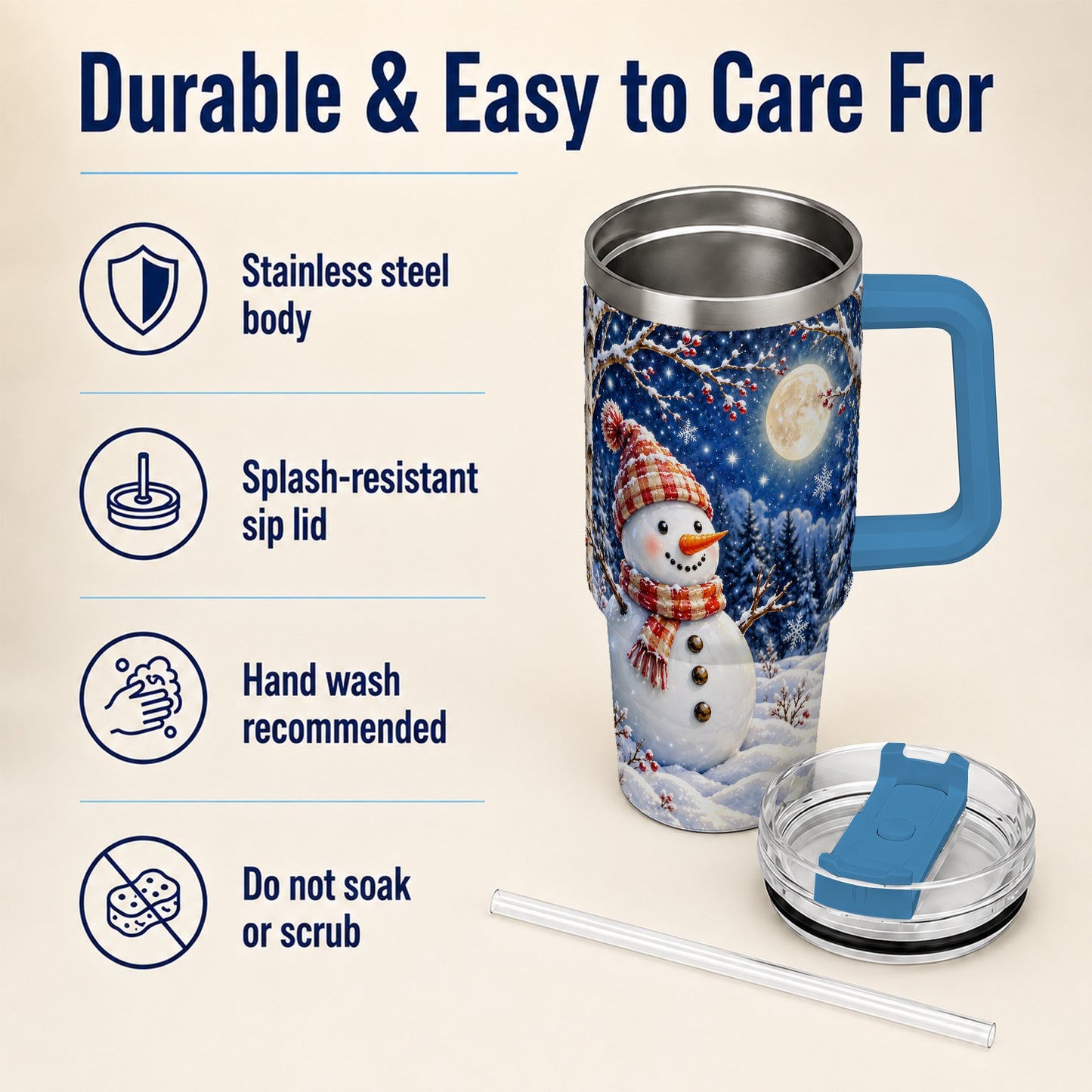 #pl[40oz|Blue] Moon Snowman Tumbler 40oz, Winter Tumbler, Stainless Steel Travel Cup