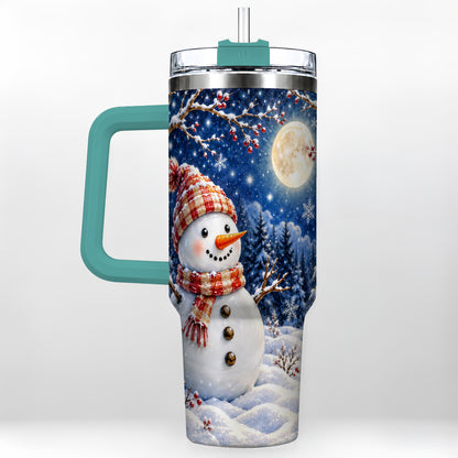 #pl[40oz|Green] Moon Snowman Tumbler 40oz, Winter Tumbler, Stainless Steel Travel Cup