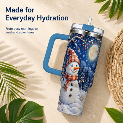 #pl[40oz|Blue] Moon Snowman Tumbler 40oz, Winter Tumbler, Stainless Steel Travel Cup