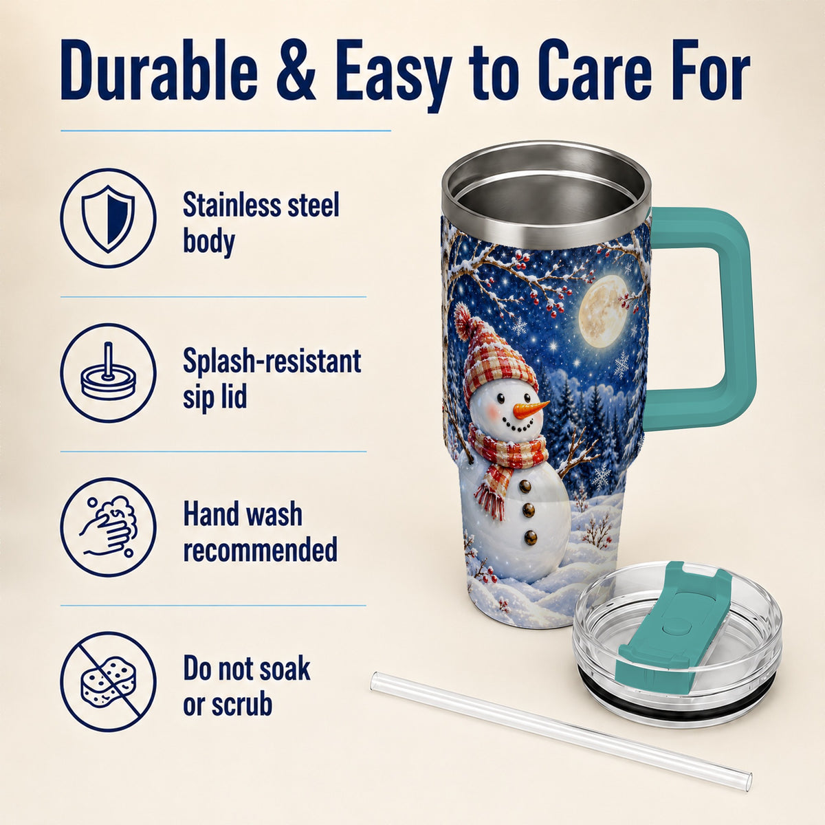 #pl[40oz|Green] Moon Snowman Tumbler 40oz, Winter Tumbler, Stainless Steel Travel Cup