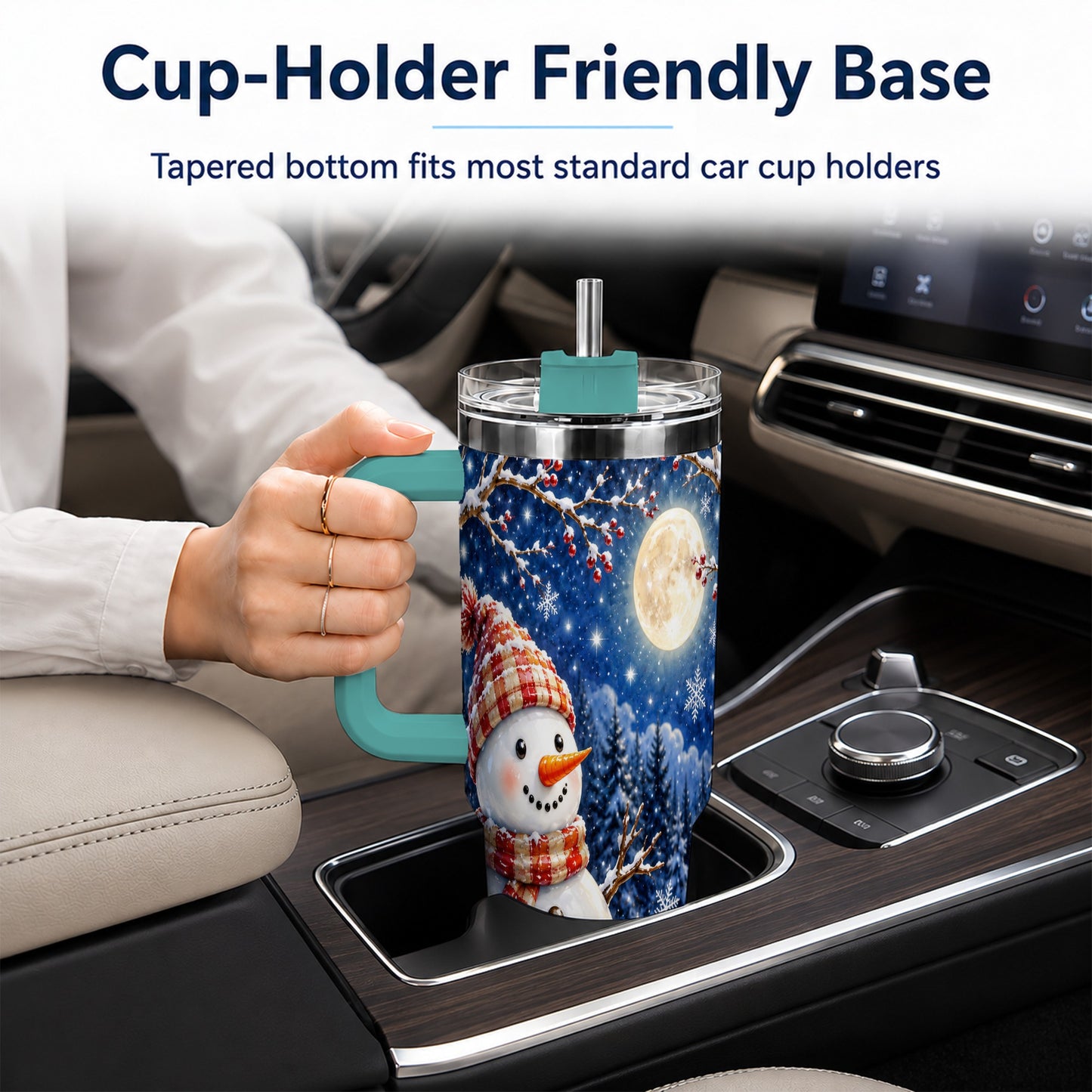 #pl[40oz|Green] Moon Snowman Tumbler 40oz, Winter Tumbler, Stainless Steel Travel Cup