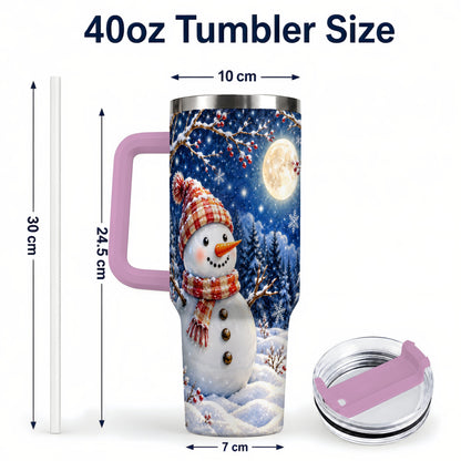 #pl[40oz|Pink] Moon Snowman Tumbler 40oz, Winter Tumbler, Stainless Steel Travel Cup