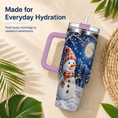 #pl[40oz|Pink] Moon Snowman Tumbler 40oz, Winter Tumbler, Stainless Steel Travel Cup
