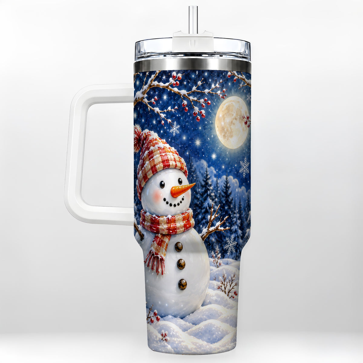 Moon Snowman Tumbler 40oz, Winter Tumbler, Stainless Steel Travel Cup