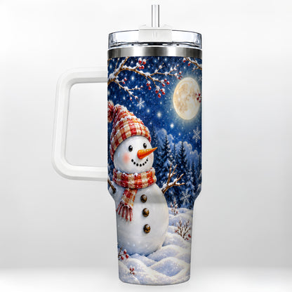 Moon Snowman Tumbler 40oz, Winter Tumbler, Stainless Steel Travel Cup