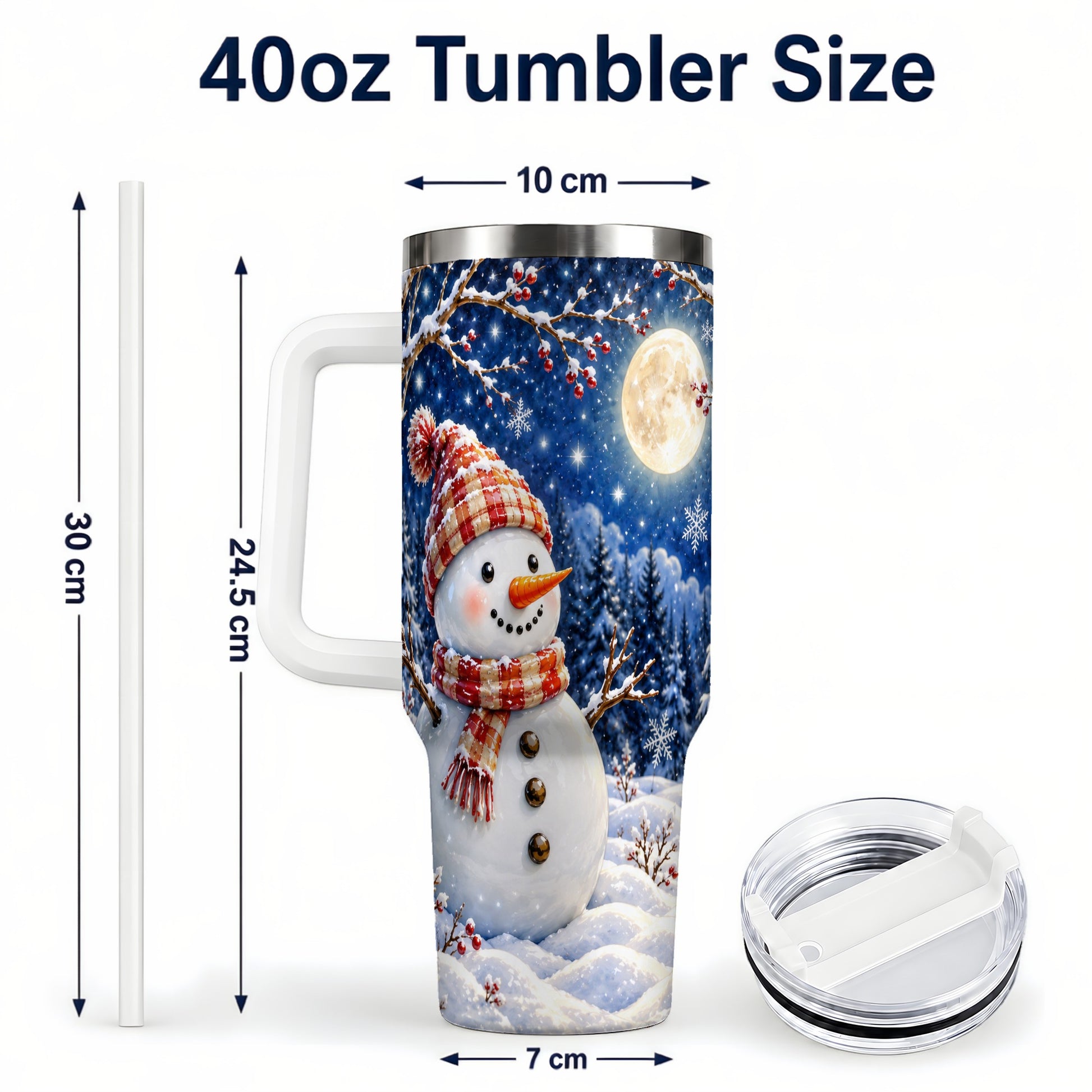 #pl[40oz|White] Moon Snowman Tumbler 40oz, Winter Tumbler, Stainless Steel Travel Cup