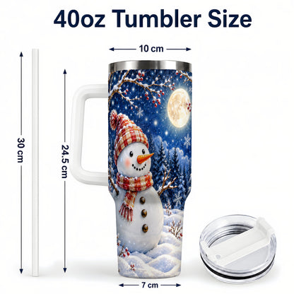 #pl[40oz|White] Moon Snowman Tumbler 40oz, Winter Tumbler, Stainless Steel Travel Cup