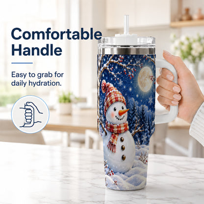 #pl[40oz|White] Moon Snowman Tumbler 40oz, Winter Tumbler, Stainless Steel Travel Cup