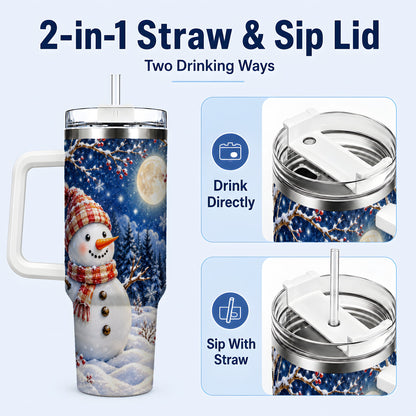 #pl[40oz|White] Moon Snowman Tumbler 40oz, Winter Tumbler, Stainless Steel Travel Cup