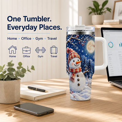 #pl[40oz|White] Moon Snowman Tumbler 40oz, Winter Tumbler, Stainless Steel Travel Cup