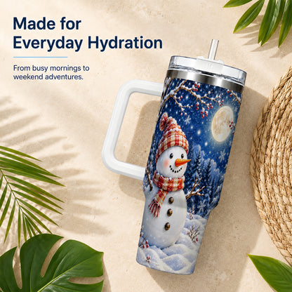#pl[40oz|White] Moon Snowman Tumbler 40oz, Winter Tumbler, Stainless Steel Travel Cup