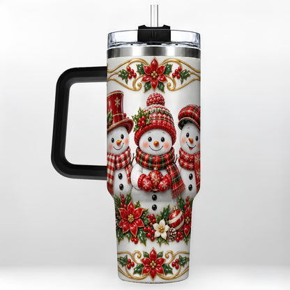 #pl[40oz|Black] Snowman 40oz Tumbler with Handle, Poinsettia Holiday Travel Cup