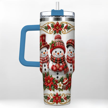 #pl[40oz|Blue] Snowman 40oz Tumbler with Handle, Poinsettia Holiday Travel Cup