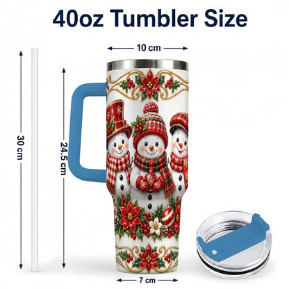 #pl[40oz|Blue] Snowman 40oz Tumbler with Handle, Poinsettia Holiday Travel Cup