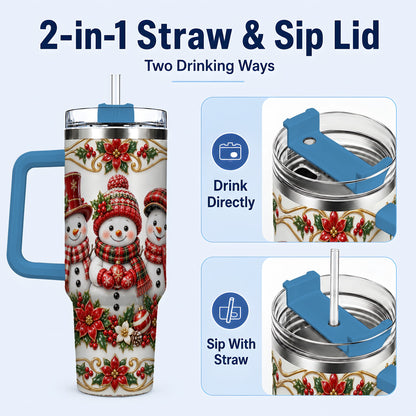 #pl[40oz|Blue] Snowman 40oz Tumbler with Handle, Poinsettia Holiday Travel Cup