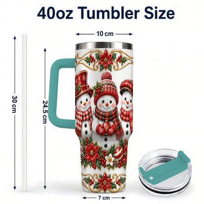 #pl[40oz|Green] Snowman 40oz Tumbler with Handle, Poinsettia Holiday Travel Cup