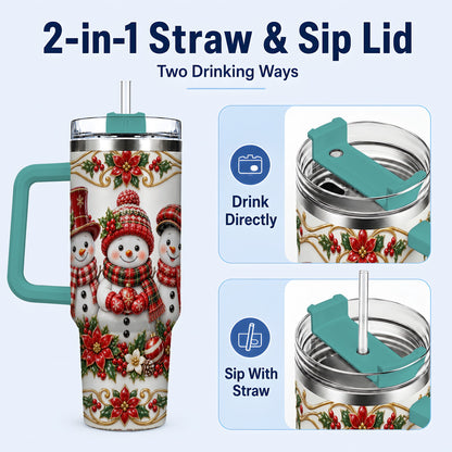 #pl[40oz|Green] Snowman 40oz Tumbler with Handle, Poinsettia Holiday Travel Cup