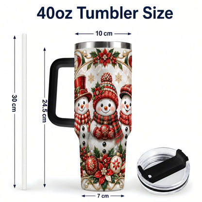 #pl[40oz|Black] Snowman 40oz Tumbler with Handle, Poinsettia Holiday Travel Cup