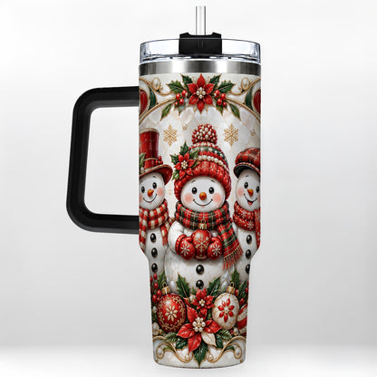 #pl[40oz|Black] Snowman 40oz Tumbler with Handle, Poinsettia Holiday Travel Cup
