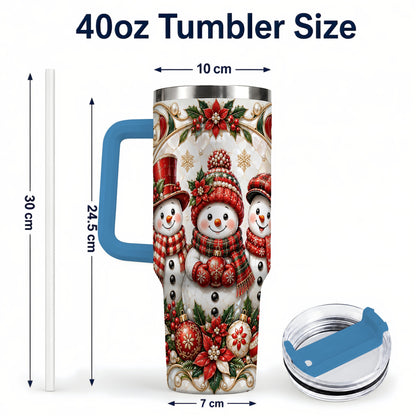 #pl[40oz|Blue] Snowman 40oz Tumbler with Handle, Poinsettia Holiday Travel Cup