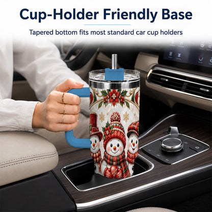 #pl[40oz|Blue] Snowman 40oz Tumbler with Handle, Poinsettia Holiday Travel Cup