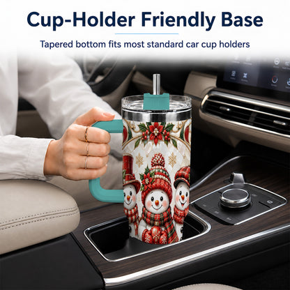 #pl[40oz|Green] Snowman 40oz Tumbler with Handle, Poinsettia Holiday Travel Cup