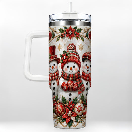 Snowman 40oz Tumbler with Handle, Poinsettia Holiday Travel Cup
