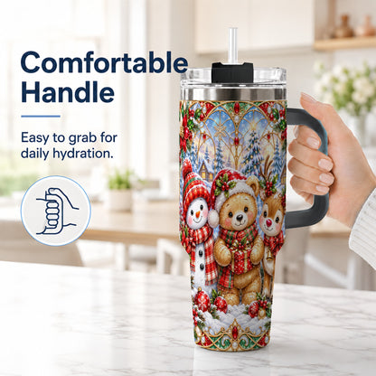#pl[40oz|Black] Snowman 40oz Tumbler with Handle, Reindeer Christmas Travel Cup