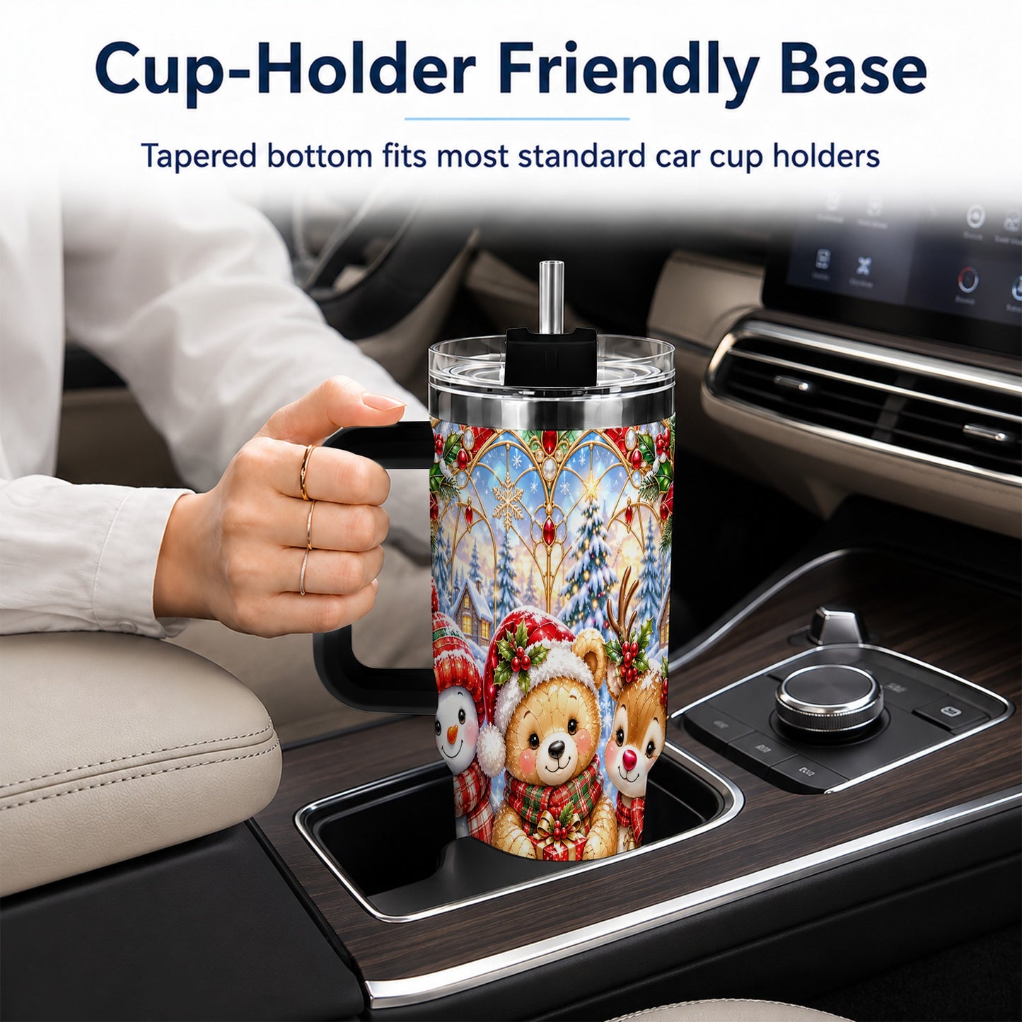 #pl[40oz|Black] Snowman 40oz Tumbler with Handle, Reindeer Christmas Travel Cup