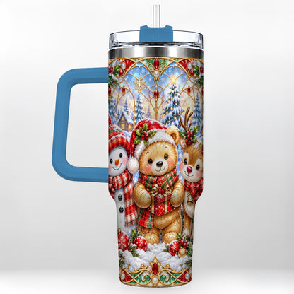 #pl[40oz|Blue] Snowman 40oz Tumbler with Handle, Reindeer Christmas Travel Cup