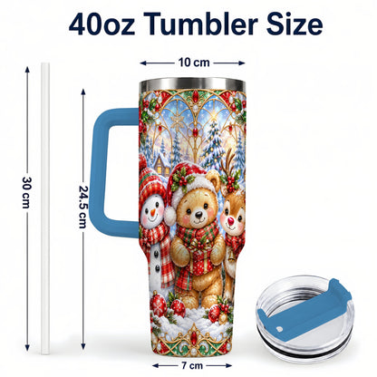 #pl[40oz|Blue] Snowman 40oz Tumbler with Handle, Reindeer Christmas Travel Cup