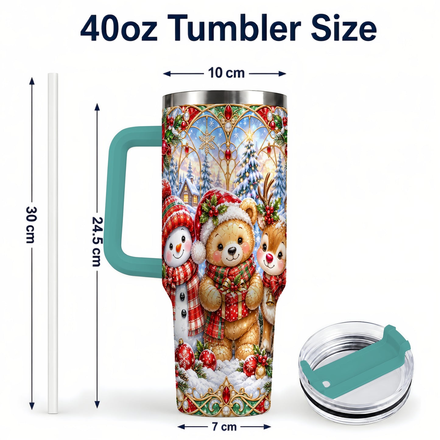 #pl[40oz|Green] Snowman 40oz Tumbler with Handle, Reindeer Christmas Travel Cup