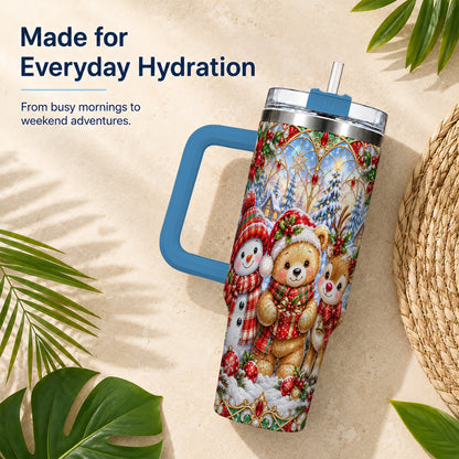 #pl[40oz|Blue] Snowman 40oz Tumbler with Handle, Reindeer Christmas Travel Cup