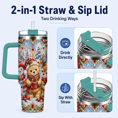 #pl[40oz|Green] Snowman 40oz Tumbler with Handle, Reindeer Christmas Travel Cup