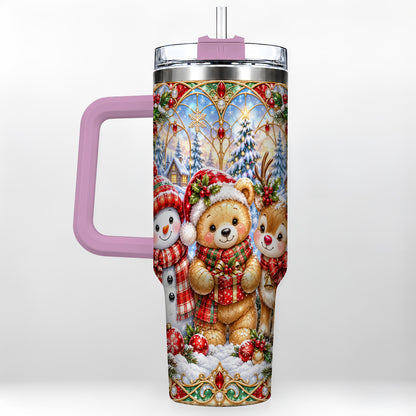 #pl[40oz|Pink] Snowman 40oz Tumbler with Handle, Reindeer Christmas Travel Cup