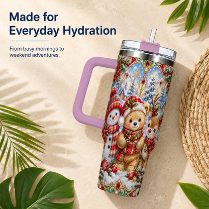 #pl[40oz|Pink] Snowman 40oz Tumbler with Handle, Reindeer Christmas Travel Cup