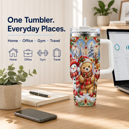 #pl[40oz|White] Snowman 40oz Tumbler with Handle, Reindeer Christmas Travel Cup