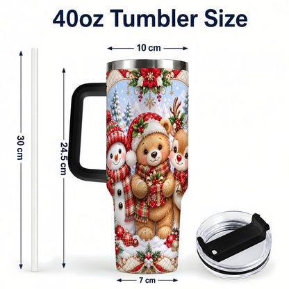 #pl[40oz|Black] Winter Friends 40oz Tumbler with Handle, Snowman Holiday Travel Cup