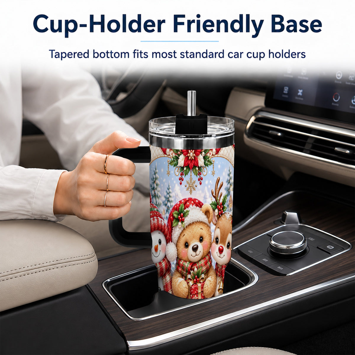 #pl[40oz|Black] Winter Friends 40oz Tumbler with Handle, Snowman Holiday Travel Cup