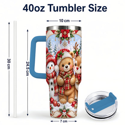 #pl[40oz|Blue] Winter Friends 40oz Tumbler with Handle, Snowman Holiday Travel Cup
