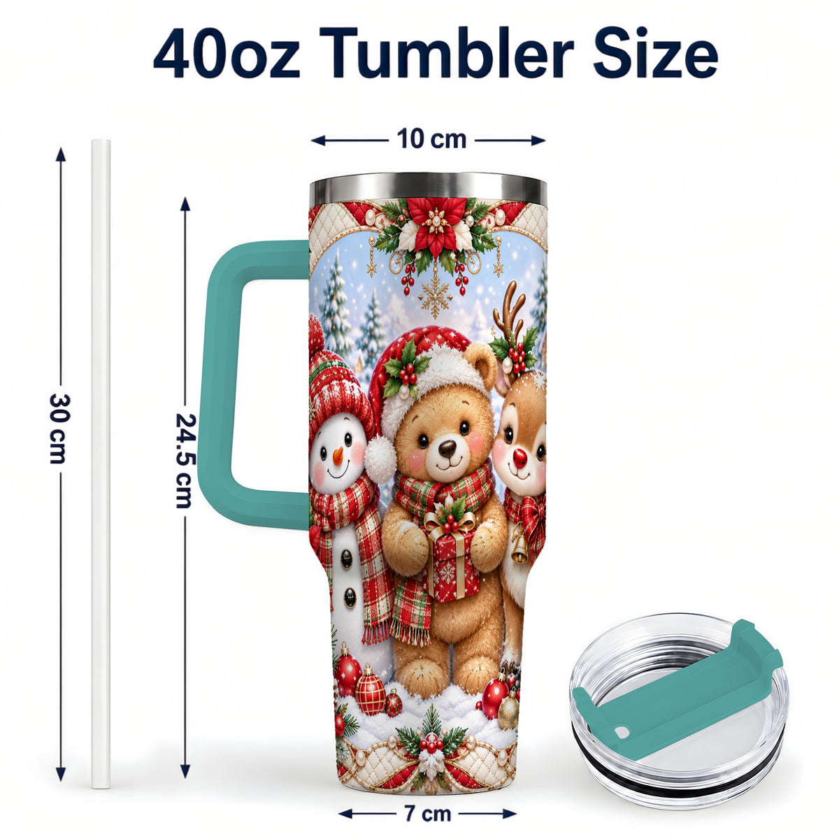 #pl[40oz|Green] Winter Friends 40oz Tumbler with Handle, Snowman Holiday Travel Cup