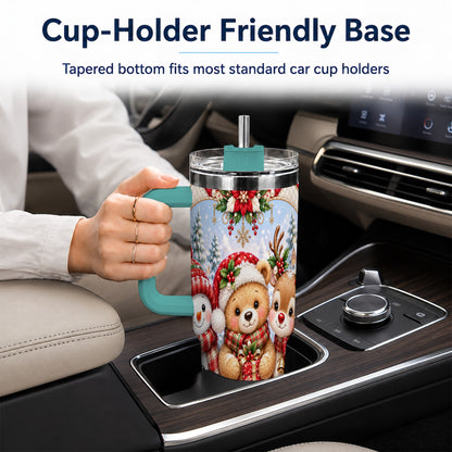 #pl[40oz|Green] Winter Friends 40oz Tumbler with Handle, Snowman Holiday Travel Cup
