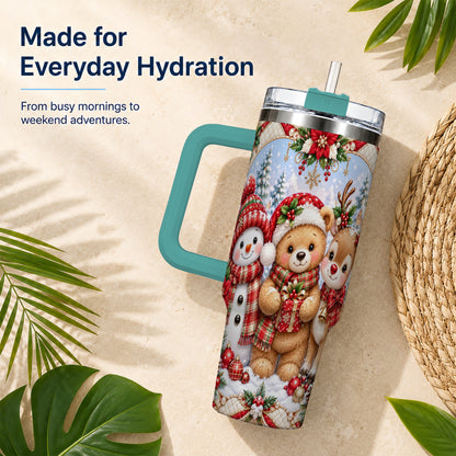 #pl[40oz|Green] Winter Friends 40oz Tumbler with Handle, Snowman Holiday Travel Cup