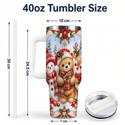 #pl[40oz|White] Winter Friends 40oz Tumbler with Handle, Snowman Holiday Travel Cup