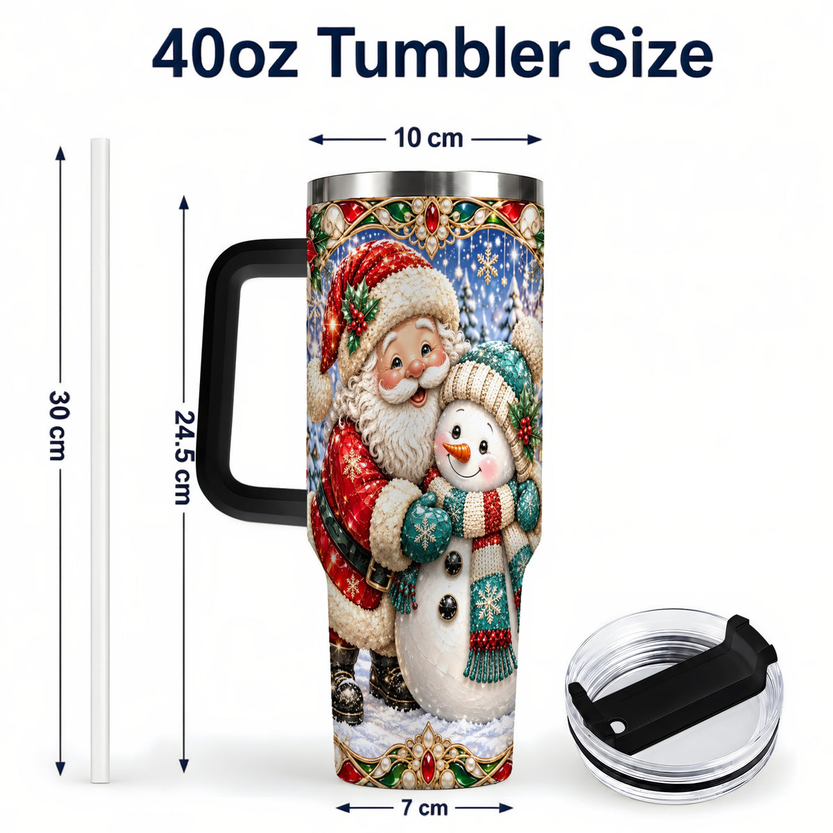 #pl[40oz|Black] Santa Snowman 40oz Tumbler with Handle, Christmas Travel Cup