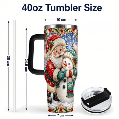 #pl[40oz|Black] Santa Snowman 40oz Tumbler with Handle, Christmas Travel Cup