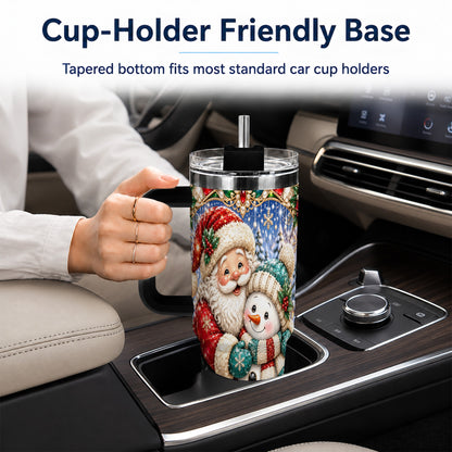 #pl[40oz|Black] Santa Snowman 40oz Tumbler with Handle, Christmas Travel Cup